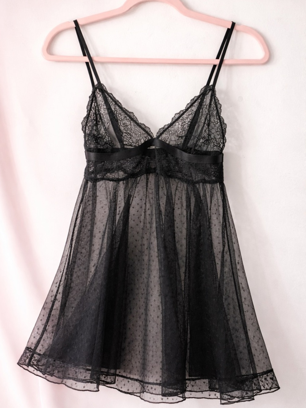Victoria's Secret Black Sheer Lace Babydoll Chemise